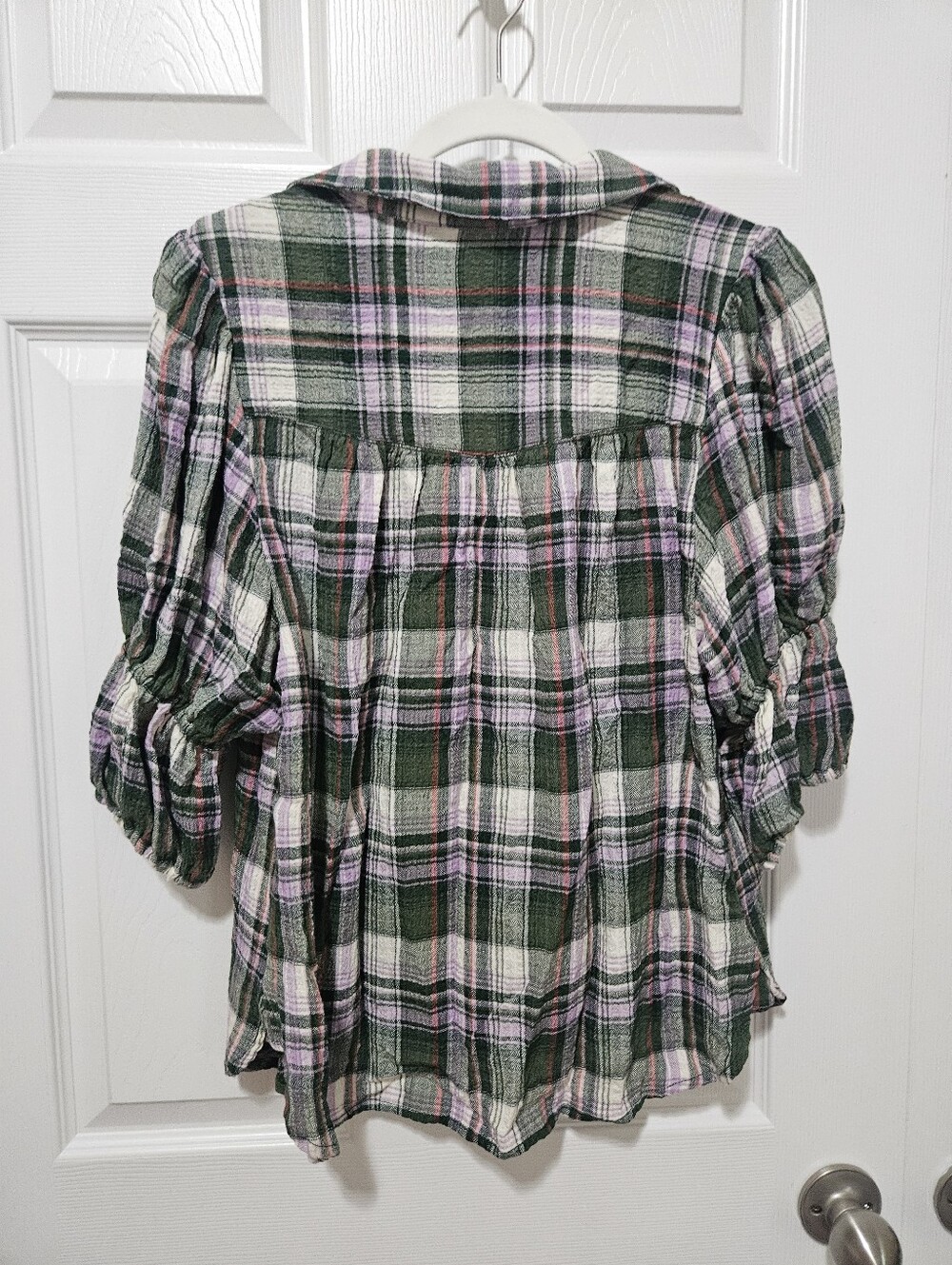 The Tallulah Puff-Sleeve Plaid Buttondown Top by Pilcro - Picture 6 of 6